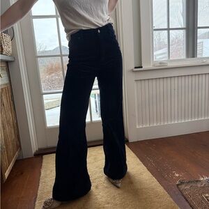 Rolla’s blue velvet high waisted flare jeans